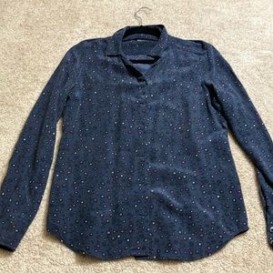 100% Silk Navy Equipment Button Down Shirt